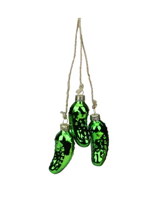 Northlight 8.5" Shiny Green Pickle Cluster Trio Glass Christmas Ornament
