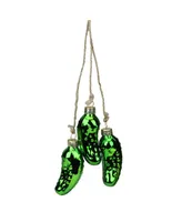 Northlight 8.5" Shiny Green Pickle Cluster Trio Glass Christmas Ornament
