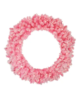 Northlight Pre-Lit Flocked Pink Artificial Christmas Wreath - 36 Inch Clear Lights