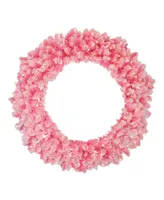 Northlight Pre-Lit Flocked Pink Artificial Christmas Wreath - 36 Inch Clear Lights