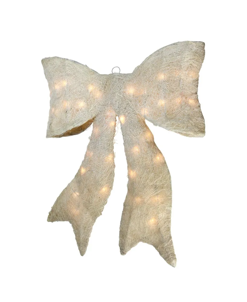 Northlight 24" Pre-lit Sparkling Cream Sisal Bow Christmas Decoration