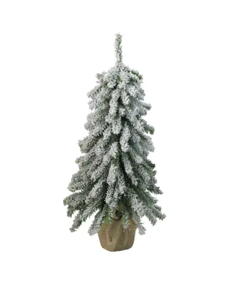 Northlight 18" Flocked Downswept Mini Village Pine Artificial Christmas Tree in Burlap Base - Unlit