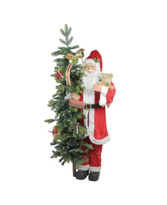 Northlight 50" Musical Standing Santa Claus Figure with Lighted Christmas Tree and Teddy Bear