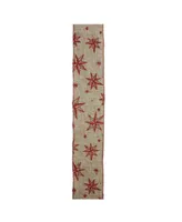 Northlight Red Star and Beige Burlap Wired Christmas Craft Ribbon 2.5" x 10 Yards