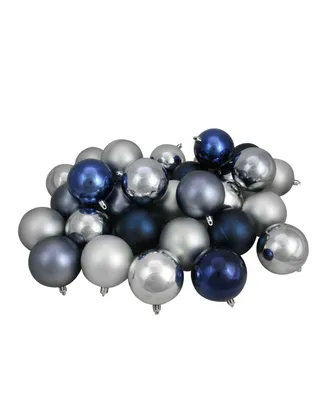 Northlight 32ct Sapphire Blue/Denim/Silver/Pewter Gray Shatterproof Christmas Ball Ornaments 3.25"