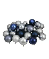 Northlight 32ct Sapphire Blue/Denim/Silver/Pewter Gray Shatterproof Christmas Ball Ornaments 3.25"