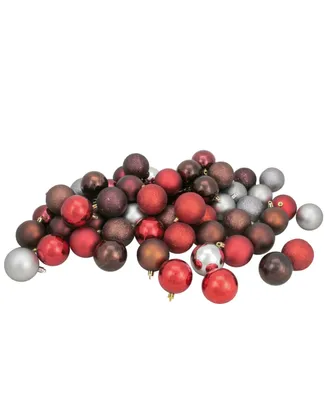 Northlight 60ct Red/Burgundy/Pewter/Mocha Shatterproof 4-Finish Christmas Ball Ornaments 2.5"