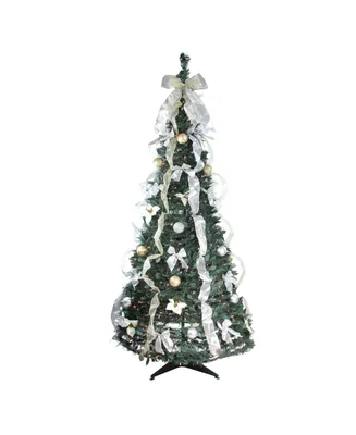 Northlight 6' Pre-Lit Silver and Gold Decorated Pop-Up Artificial Christmas Tree - Clear Lights