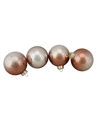 Northlight 4ct Shiny Brown and Silver Hand Blown Christmas Glass Ball Ornaments 3.25" 80mm