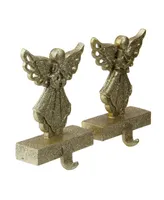 Northlight Set of 2 Gold Angel Glittered Christmas Stocking Holders 6.5"