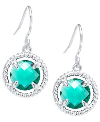 Round Crystal Wire Drop Earrings in Sterling Silver. Available in Clear, Blue, Green or Purple