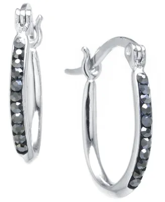 Crystal Oval Hoop Earrings Sterling Silver or 14k Gold-Plated Silver. Available Clear, Gray Blue