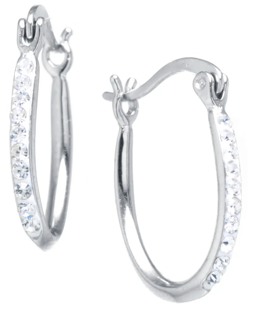 Crystal Oval Hoop Earrings Sterling Silver or 14k Gold-Plated Silver. Available Clear, Gray Blue