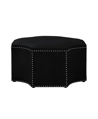 Nicole Miller Fiorella Upholstered Octagon Cocktail Ottoman with Nailhead Trim