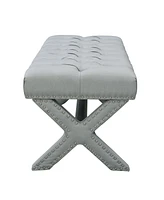 Inspired Home Louis Tufted Nailhead Bench with X-Legs