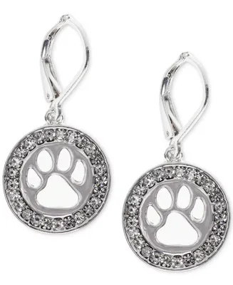Pet Friends Jewelry Silver-Tone Pave Paw-Cutout Drop Earrings
