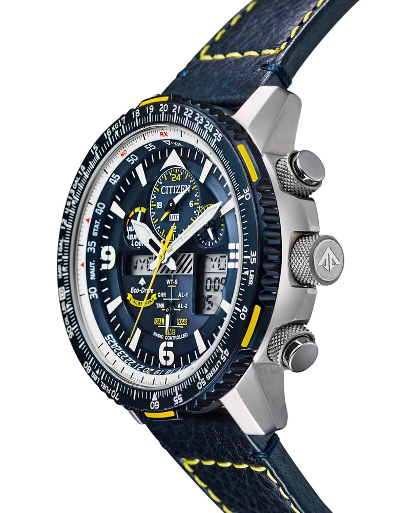 Citizen Eco-Drive Men's Analog-Digital Chronograph Promaster Blue Angels Skyhawk A-t Blue Leather Strap Watch 46mm