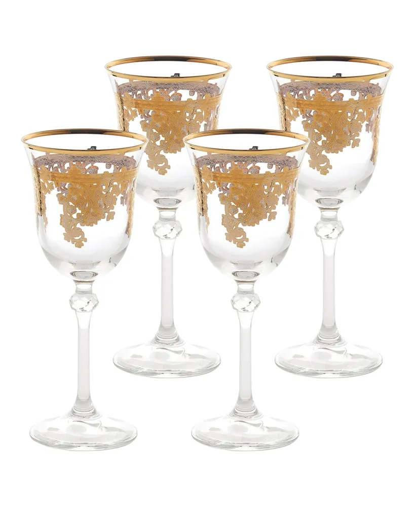 Lorren Home Trends Gold Embellished Champagne Flutes with Gold Rings, Set of 4