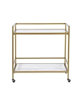 Martha Stewart Lionel 34"W Modern 2 Tier Bar Cart on Wheels with Antique Golden Frame