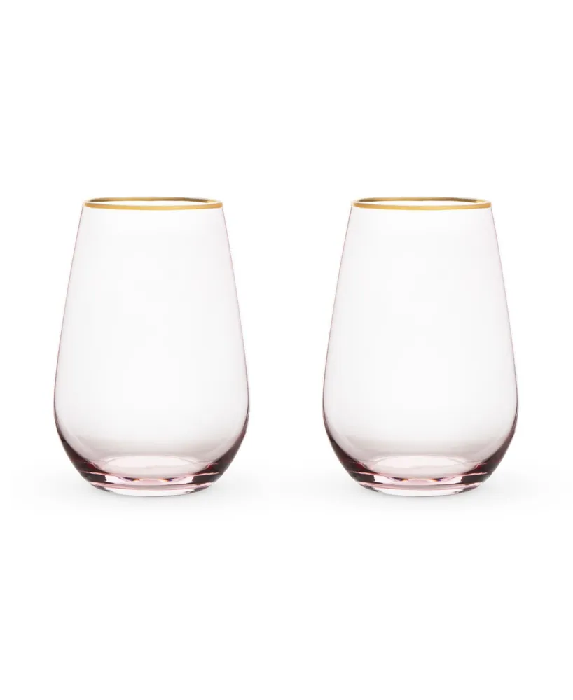 Twine Rose Crystal Stemless Wine Glass, Set of 2