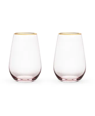 Twine Rose Crystal Stemless Wine Glass, Set of 2