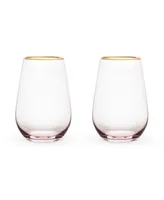 Twine Rose Crystal Stemless Wine Glass, Set of 2