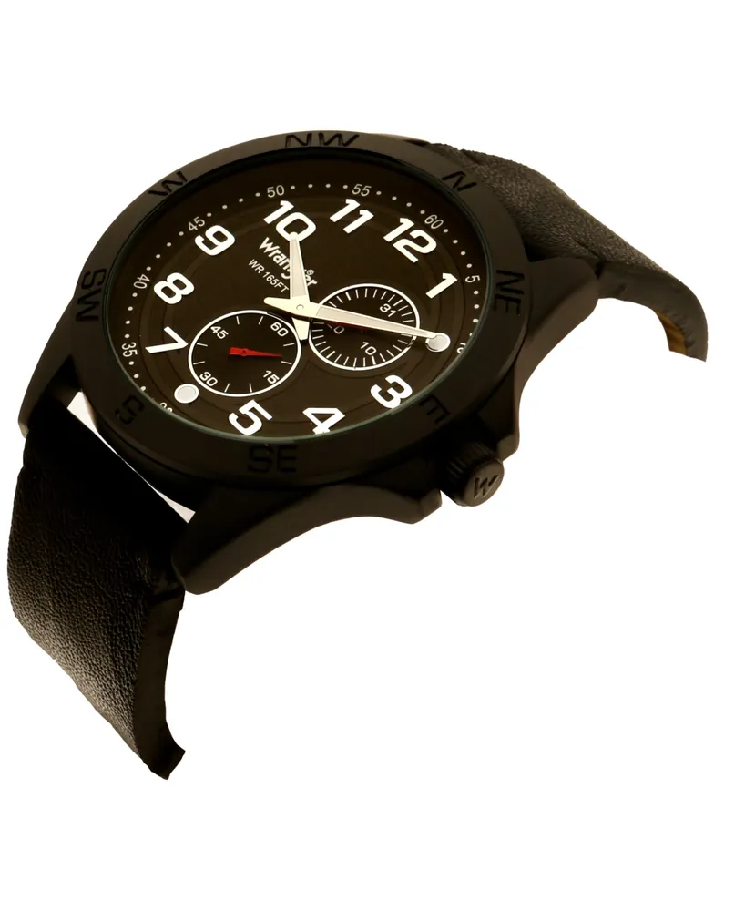 Wrangler Men's Black Faux Leather Strap Watch, 48MM