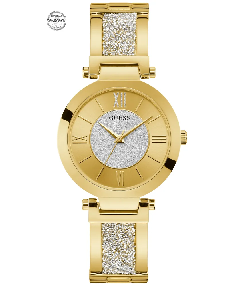 Guess Women's Gold-Tone Stainless Steel & Cubic Zirconia Crystal Bangle Bracelet Watch 36mm