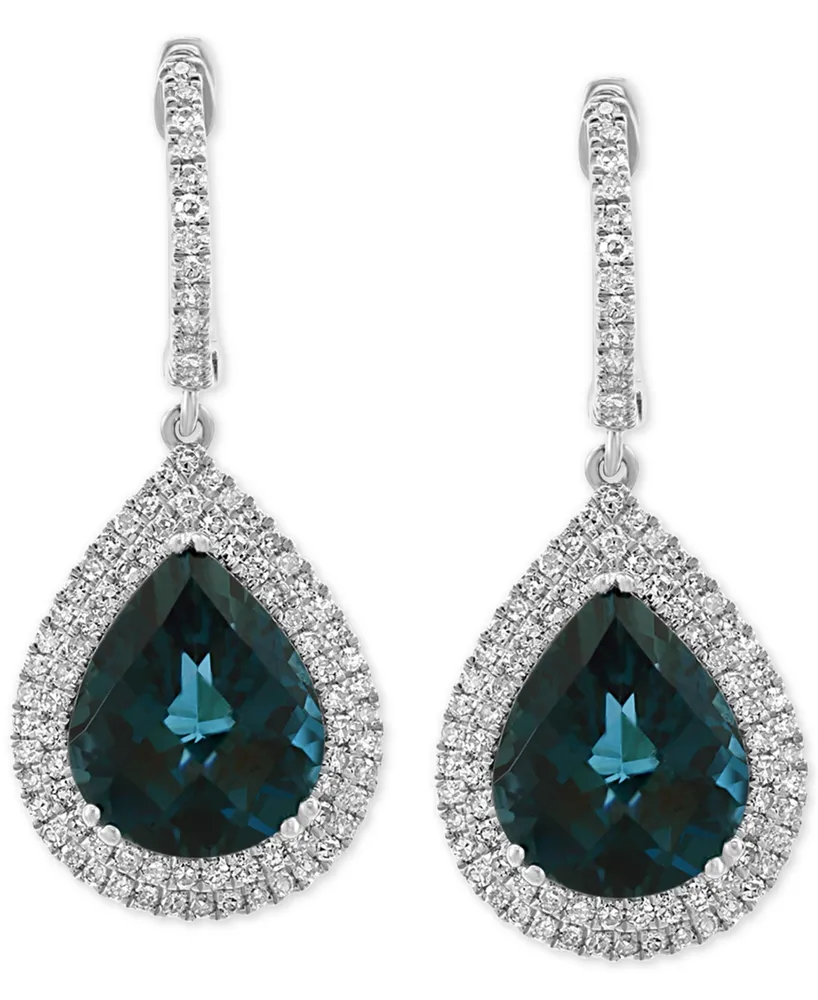 Effy London Blue Topaz (7-3/8 ct. t.w.) & Diamond (5/8 ct. t.w.) Drop Earrings in 14k White Gold