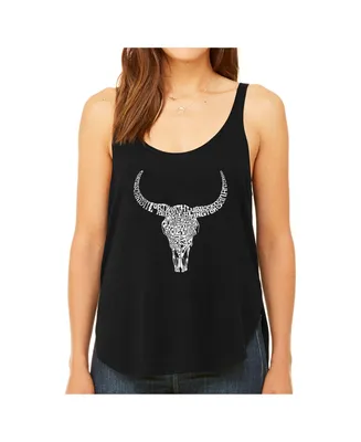 La Pop Art Women's Premium Word Art Flowy Tank Top- Texas Skull