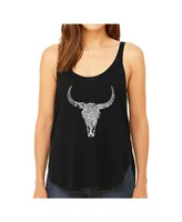 La Pop Art Women's Premium Word Flowy Tank Top- Texas Skull