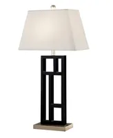 Artiva Usa Perry Modern 31" Black and Brushed Steel Geometric-Sculptured Metal Table Lamp with Empire Shade