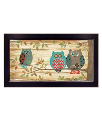 Trendy Decor 4U Three Wise Owls By Annie LaPoint, Printed Wall Art, Ready to hang, Black Frame, 20" x 11"
