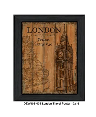 Trendy Decor 4U London Travel Poster By Debbie DeWitt, Printed Wall Art, Ready to hang, Black Frame, 14" x 18"