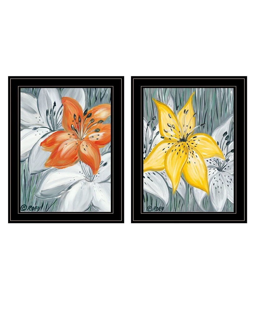 Trendy Decor 4U Tiger Lilies 2-Piece Vignette by Roey Ebert, Black Frame, 15" x 19"