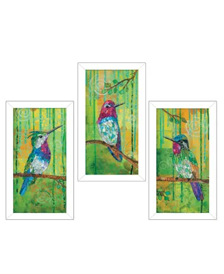 Trendy Decor 4U Three Hummingbirds Collection By Lisa Morales, Printed Wall Art, Ready to hang, White Frame, 8" x 14"