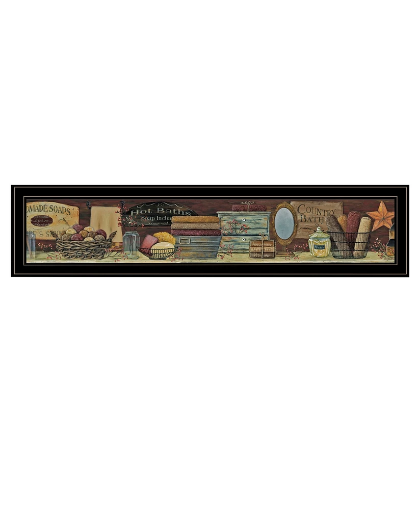 Trendy Decor 4U Country Bath Shelf by Pam Britton, Ready to hang Framed Print, Black Frame, 39" x 9"