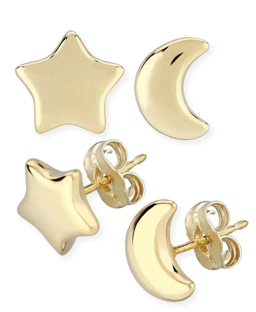 Star & Moon Stud Earrings Set in 14k Yellow Gold (8mm)