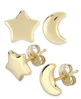 Star & Moon Stud Earrings Set in 14k Yellow Gold (8mm)