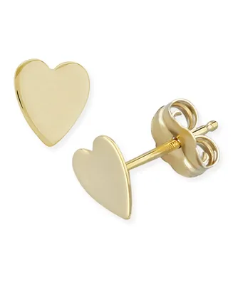 Flat Heart Stud Earrings 14k Yellow Or White Gold