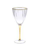 Classic Touch Set of 6 Straight Line Textured Wine Glasses with Vivid Gold Tone Stem and Rim