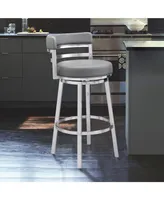 Madrid 30" Bar Height Swivel Gray Artificial leather and Brushed Stainless Steel Stool