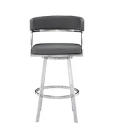 Saturn 30" Bar Height Swivel Gray Artificial leather and Brushed Stainless Steel Stool