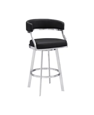 Saturn 26" Counter Height Swivel Gray Artificial leather and Brushed Stainless Steel Bar Stool