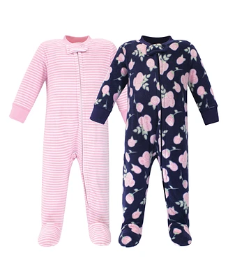 Hudson Baby Baby Girls Hudson Fleece Zipper Sleep and Play 2pk, Floral, 3-6 Months