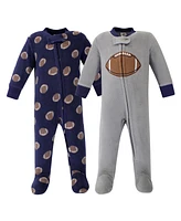 Hudson Baby Baby Boys Fleece Zipper Sleep and Play 2pk, Football