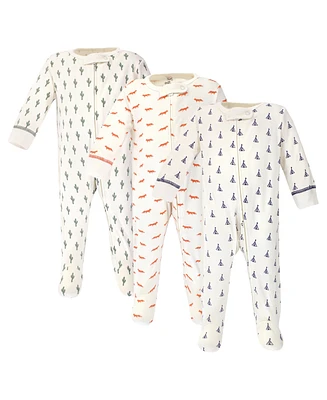 Touched by Nature Baby Boys Organic Cotton Zipper Sleep and Play 3pk, Safari, 0-3 Months