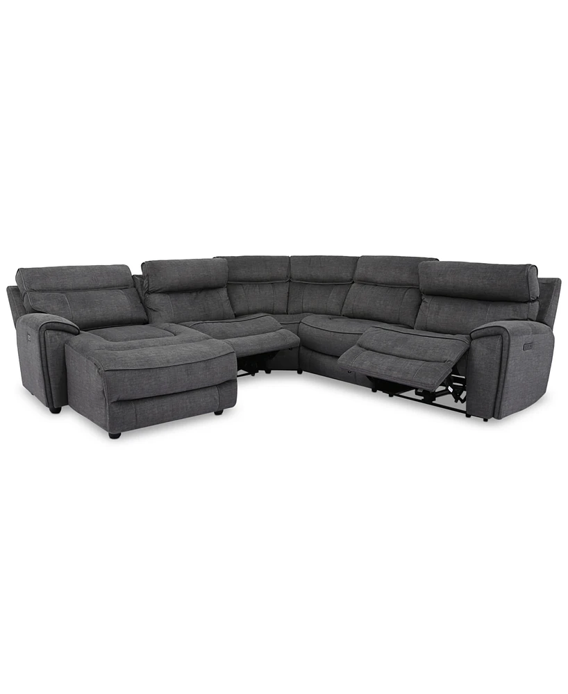 Hutchenson 5-Pc. Fabric Chaise Sectional with 2 Power Recliners