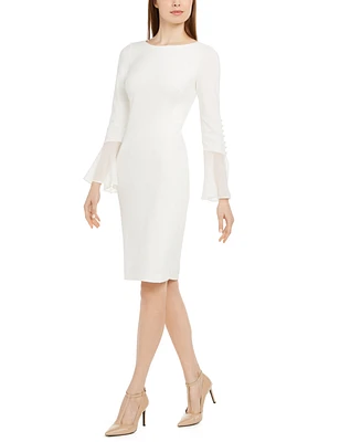 Calvin Klein Chiffon-Bell-Sleeve Sheath Dress