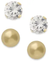 10k Gold Earring Set, Cubic Zirconia (7/8 ct. t.w.) and Ball Stud Earring Set